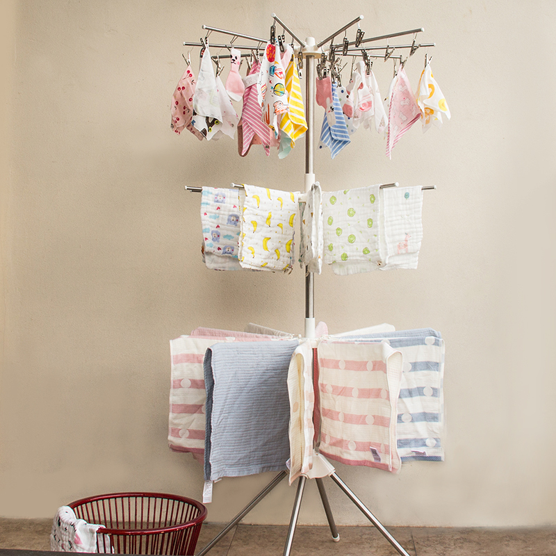 婴儿晾衣架不锈钢落地折叠阳台室内毛巾架多功能晒衣架宝宝尿布架40