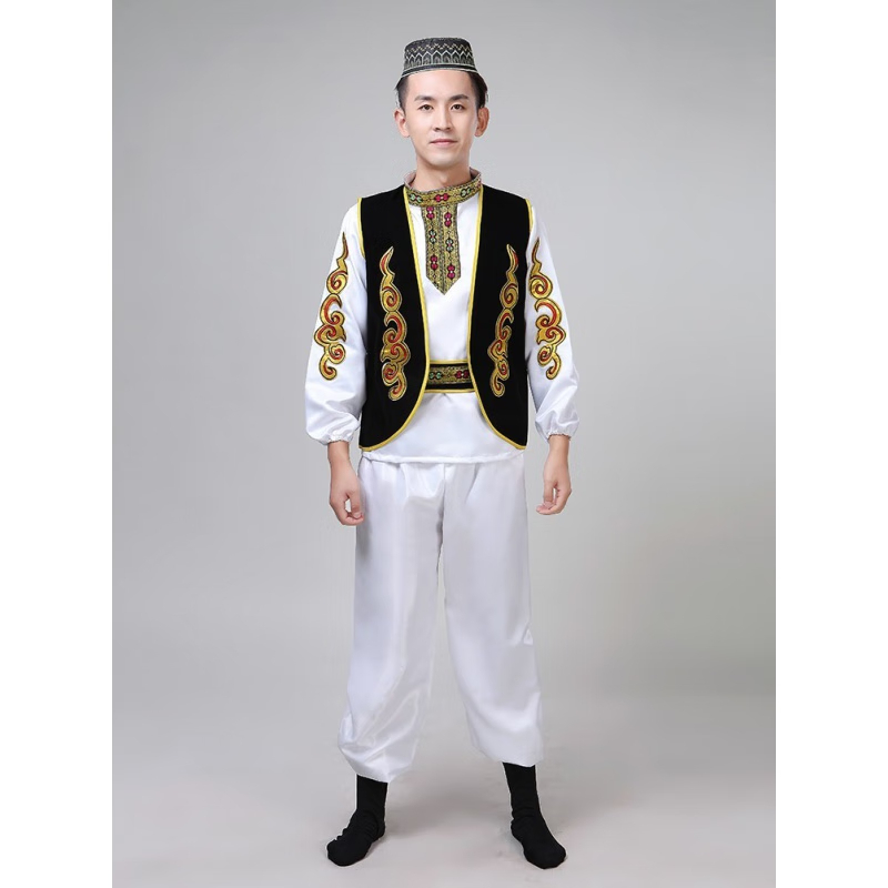 爵思朗新款藏袍男西藏民族服装花边藏服藏族服装织锦缎男款藏衣 藏青色 藏袍 L