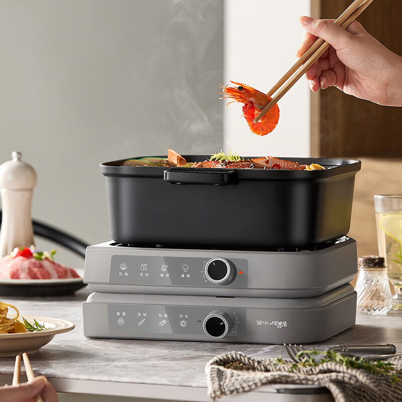 小熊(Bear)电火锅分区控温鸳鸯锅火锅专用锅叠叠锅分体多功能锅 DHG-E80H5-P01高清大图