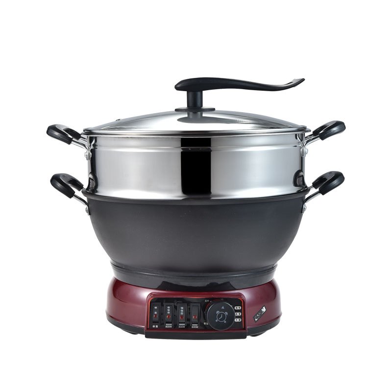 电炒锅家用多功能电热锅古达电锅蒸煮一体式插电炒菜锅煮锅铸铁锅定时