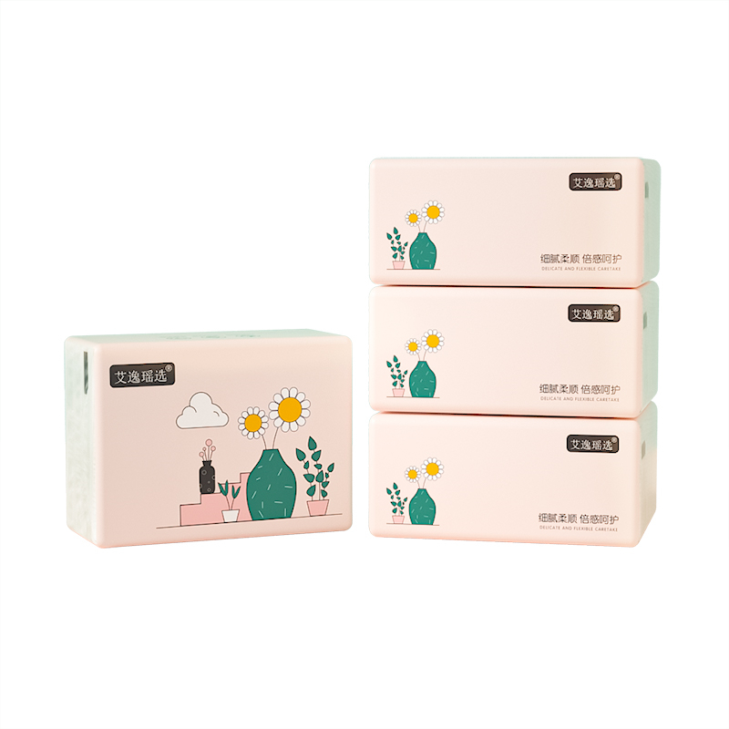 艾逸瑶选 原生木浆粉色生活200张4包软纸抽 独立小包装 170mmX120mm(四层) AYYX008-4高清大图