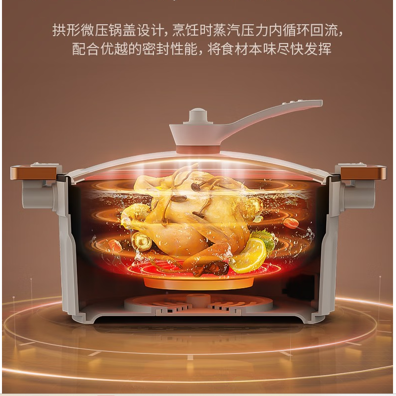 HYUNDAI微压锅 不粘锅多功能锅大容量电炒锅蒸煮锅家用炒菜锅轻烟多功能电煮锅 5L大容量QC-HG127高清大图