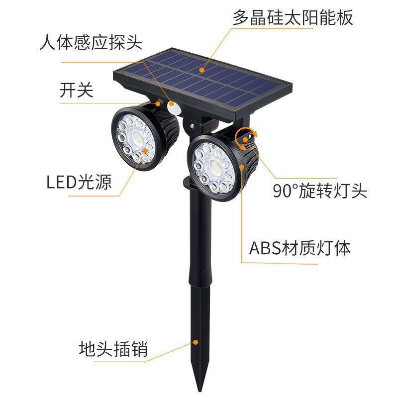 7灯珠白光 别墅花园插地灯太阳能绿化景观射灯户外投光灯庭院感应壁灯