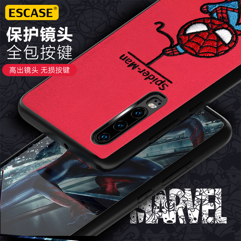 ESCASE 华为p30手机壳硅胶保护套全包防摔卡通动漫个性布艺刺绣网红潮牌保护壳漫威正版红色蜘蛛侠