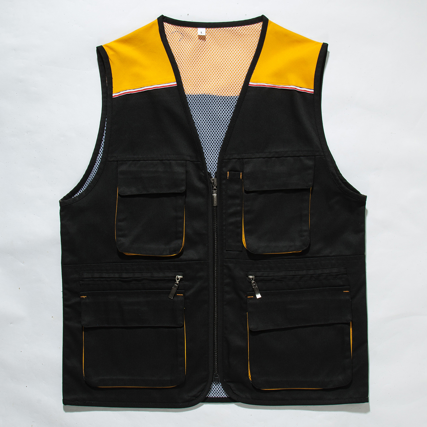 撞色涤棉厚纱卡工作服马甲升级透气网里内衬七色可选参数