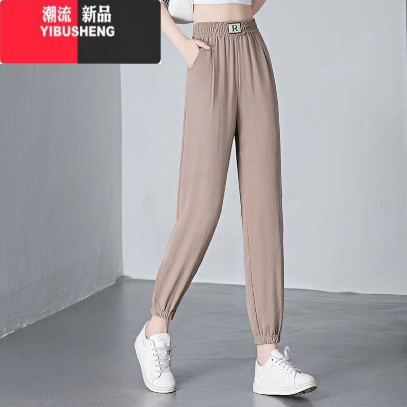 YIBUSHENG冰丝速干运动休闲裤女2024季垂感九分束脚哈伦裤防蚊空调裤高清大图