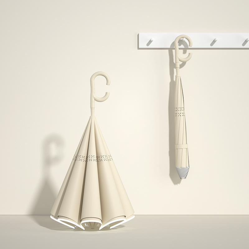 旭晴双层反向8骨直杆双层带反光条超大晴雨两用伞 梧桐米（自动伞）