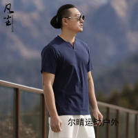 短袖T恤男 夏装净色休闲圆领体恤 民族风立领复古中国风男装