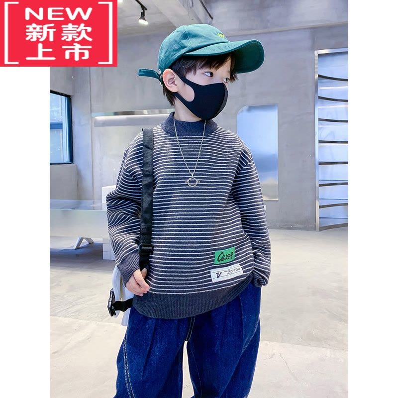 可莉允男童冬款加厚韩范毛衣男孩2022新款儿童中大童洋气半高领保暖打底图片
