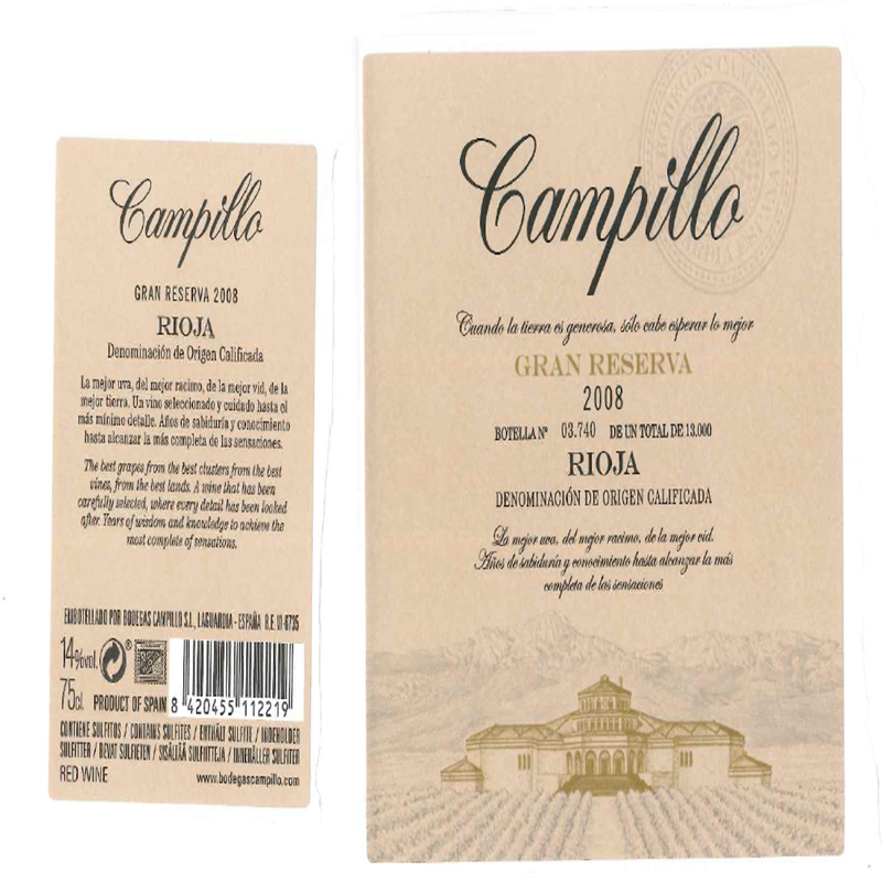 西班牙原瓶进口红酒 里奥哈产区 卡皮罗(campillo) 750mL珍藏特酿2008 葡萄酒 橡木桶存放高清大图