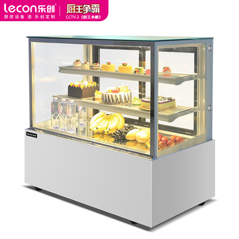 乐创(lecon)蛋糕柜展示柜冷藏玻璃陈列柜水果保鲜柜熟食柜西点柜甜品柜风幕柜 风冷白色直角 0.9米落地式后开门