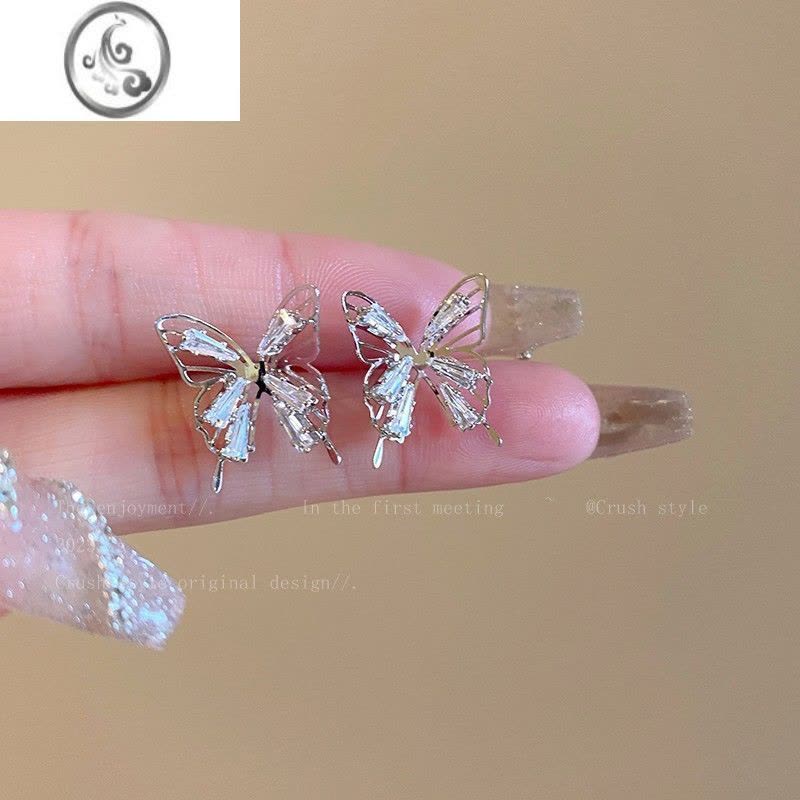 JiMi镂空蝴蝶锆石耳钉女夏季轻奢高级感小众设计独特耳环气质名媛耳饰图片