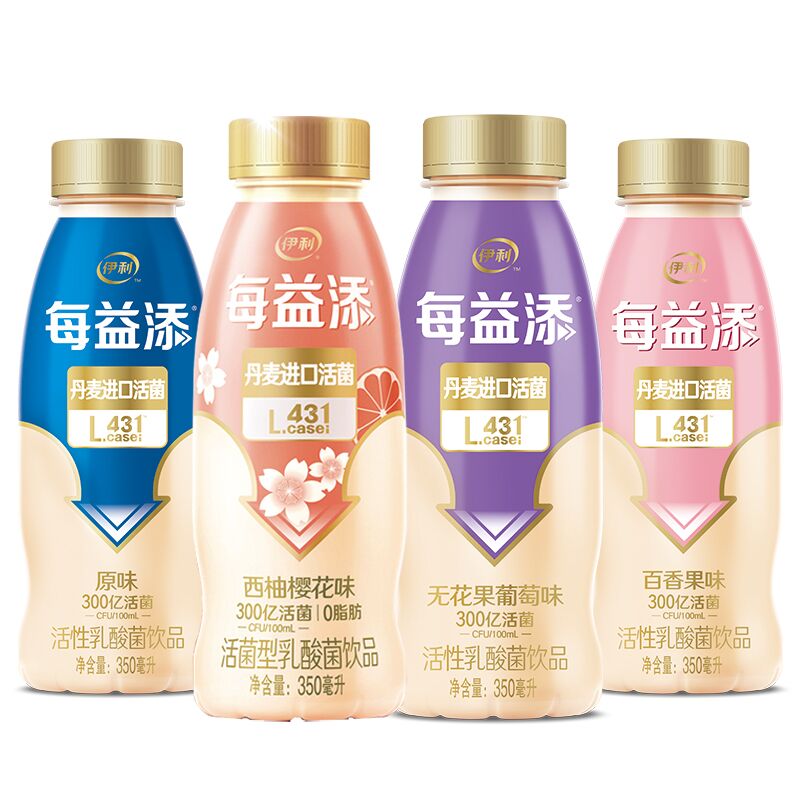 伊利酸奶每益添活性乳酸菌饮品原味百香果益生菌发酵乳350ml*12瓶