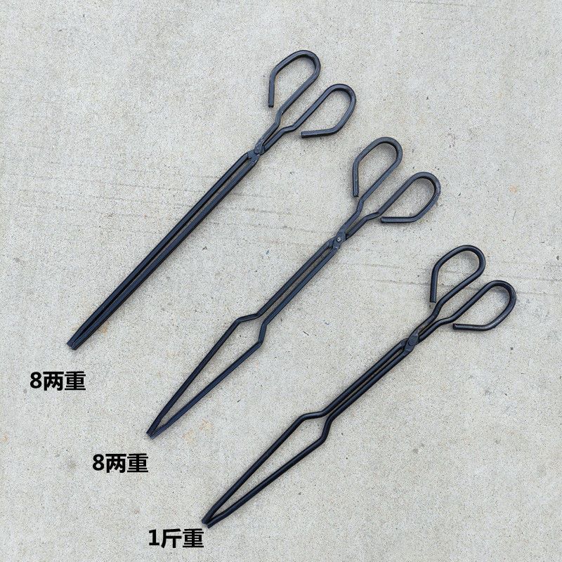 垃圾夹直蜂窝煤钳夹钢火剪捡火钳一体铁钳弯火钳家用拾物器|全钢一体圆杆弯火钳