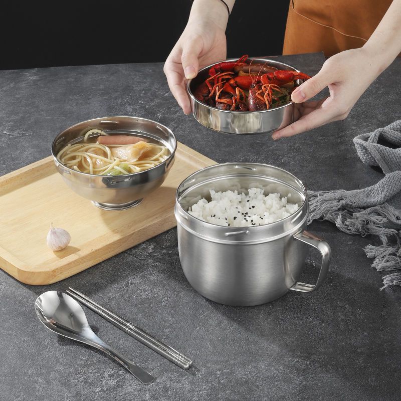 304不锈钢饭盒泡面碗成人学生餐盒上班族汤碗快餐杯带盖碗饭缸