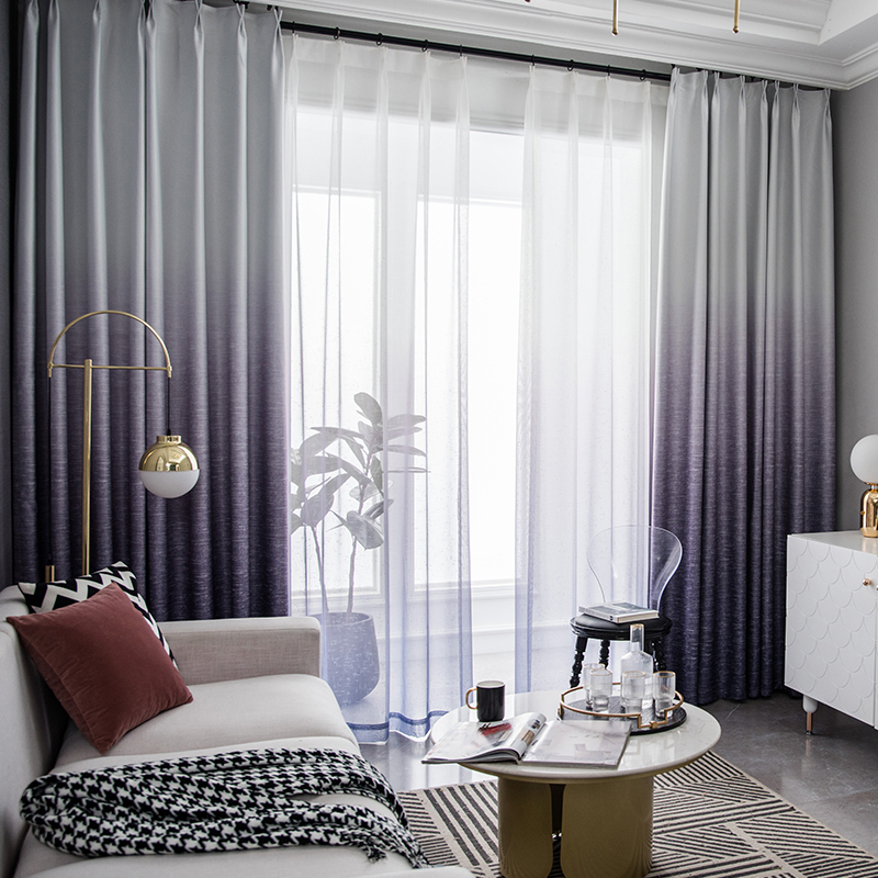 简约现代窗帘成品北欧美式清新田园卧室遮光客厅落地飘窗渐变窗帘
