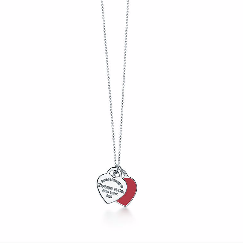 Tiffany&Co.:蒂芙尼经典款S925银红色珐琅双心项链链长41CM,45CM可调节