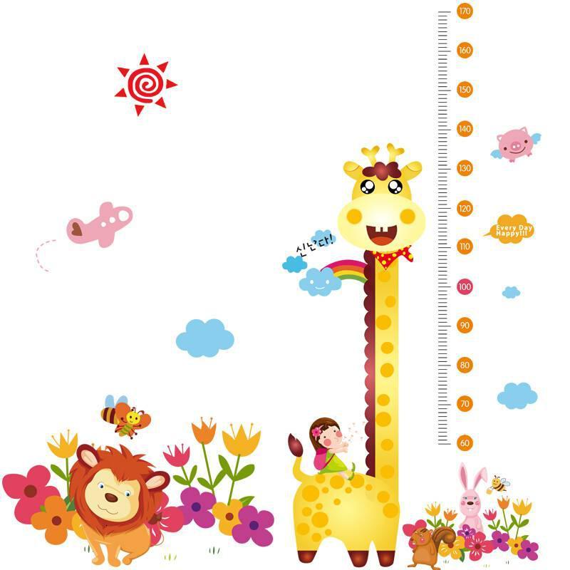 幼儿园儿童房间卡通装饰身高贴纸宝宝小孩测量身高贴可移除墙贴画 乳白色身高贴+蝴蝶草