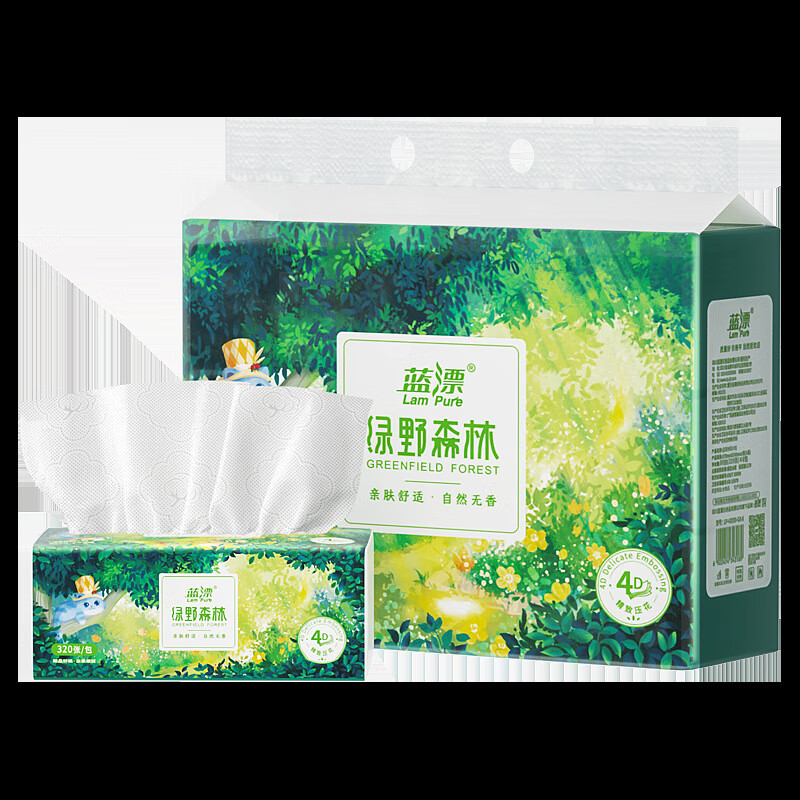 蓝漂4D压花加厚抽纸4层80抽*6包高清大图