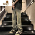 YANXU美式高街黄泥染牛仔裤男款夏季薄款欧美痞帅hiphop直筒宽松阔腿裤 XL建议125-140斤 黄泥染舒适好质量