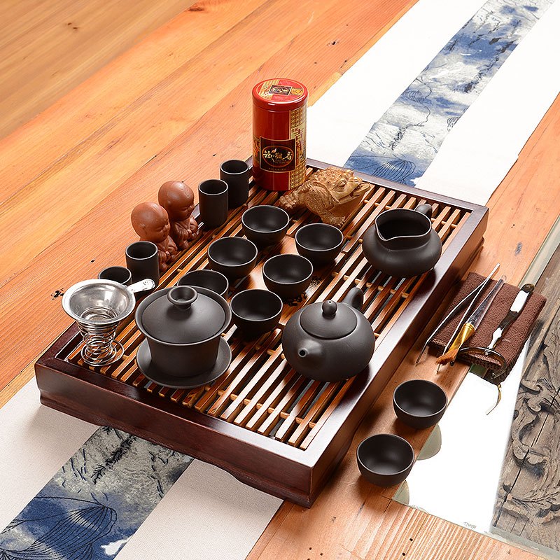 尚帝(shangdi)花开富贵茶盘 乌紫砂茶具套装
