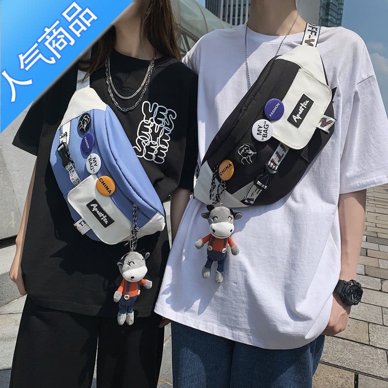FENGHOU胸包男士ins潮牌运动学生单肩包休闲腰包时尚小背包女斜挎包帆布腰包男图片