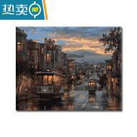 敬平数字油画diy油彩画客厅风景填色手工绘填色装饰画夜色电车装饰画