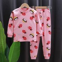 儿童秋衣秋裤套装男童女童春秋透气内衣中大童家居服保暖睡衣_455 120 套装/草莓女孩.