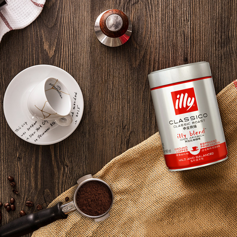 illy意利进口意式拼配中度烘焙黑咖啡粉250g*2罐适用摩卡壶高清大图