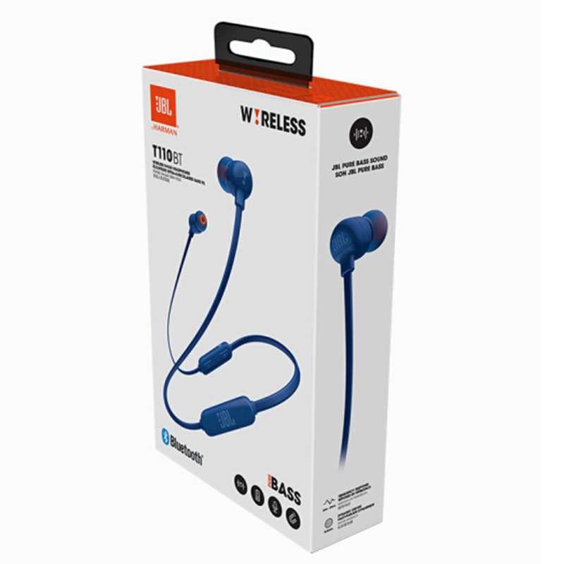 JBL T110BT 运动蓝牙耳机无线跑步入耳塞式线控耳机低音挂耳式 蓝色高清大图