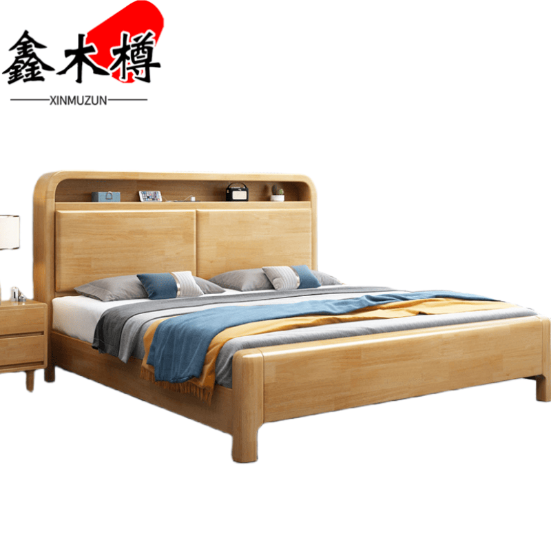 鑫木樽床1.5m原木色+床头柜套高清大图