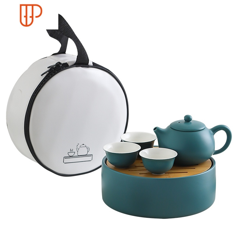 INS户外骨瓷旅行带家用功夫茶具便携式随身泡茶 国泰家和 旅行茶具(哑光粉)