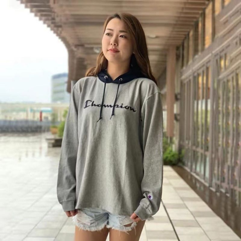 champion冠军卫衣秋季情侣拼接连帽卫衣