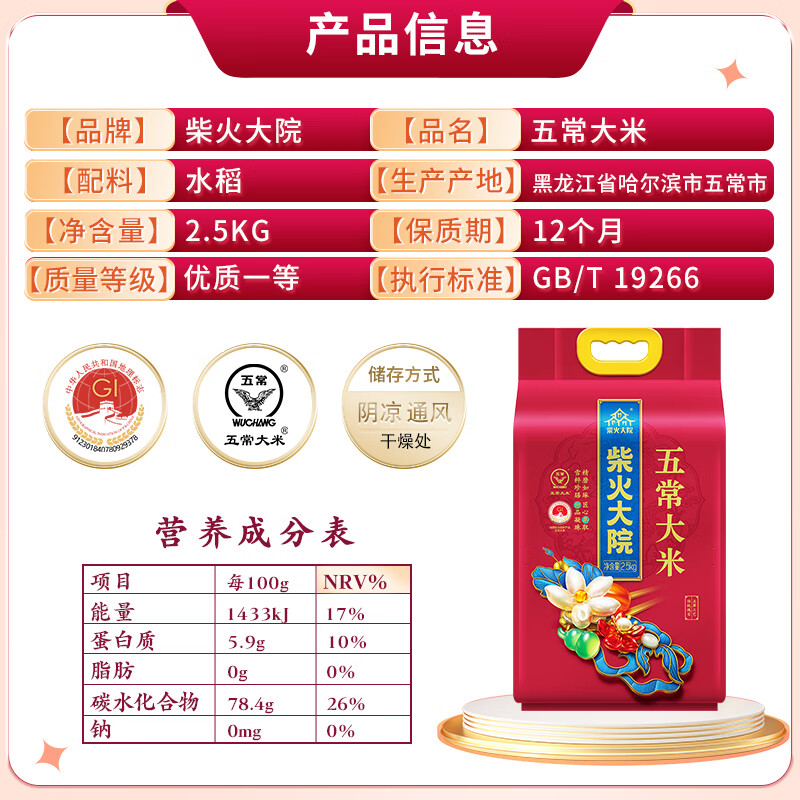 柴火大院 五常大米 5斤 (东北大米 一人食 2.5kg)高清大图