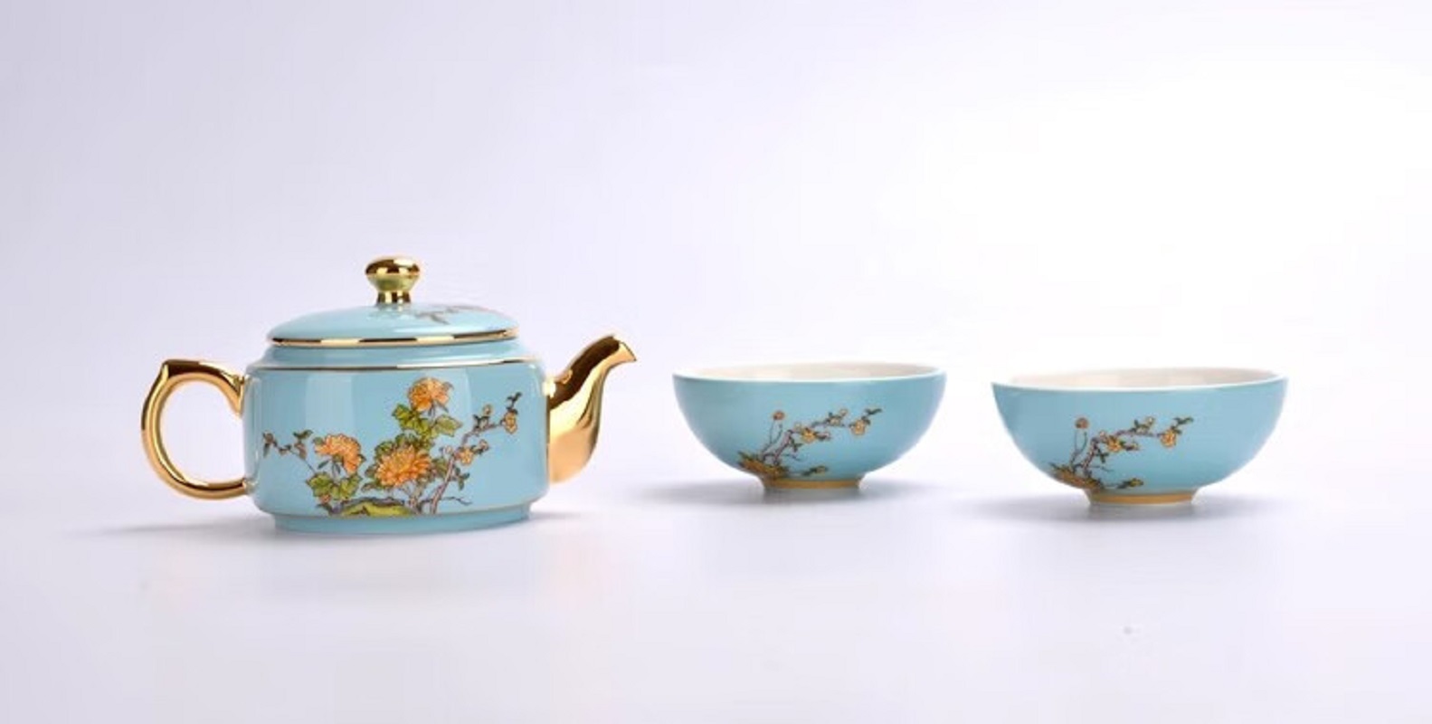 永丰源夫人瓷西湖蓝4头旅行茶具便携茶具一壶二杯高清大图