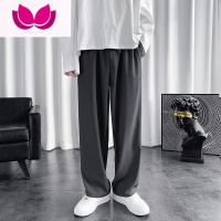 七斓夏季冰丝薄款休闲裤男宽松运动百搭九分裤子男垂坠感直筒坠坠阔感 XL 深灰色