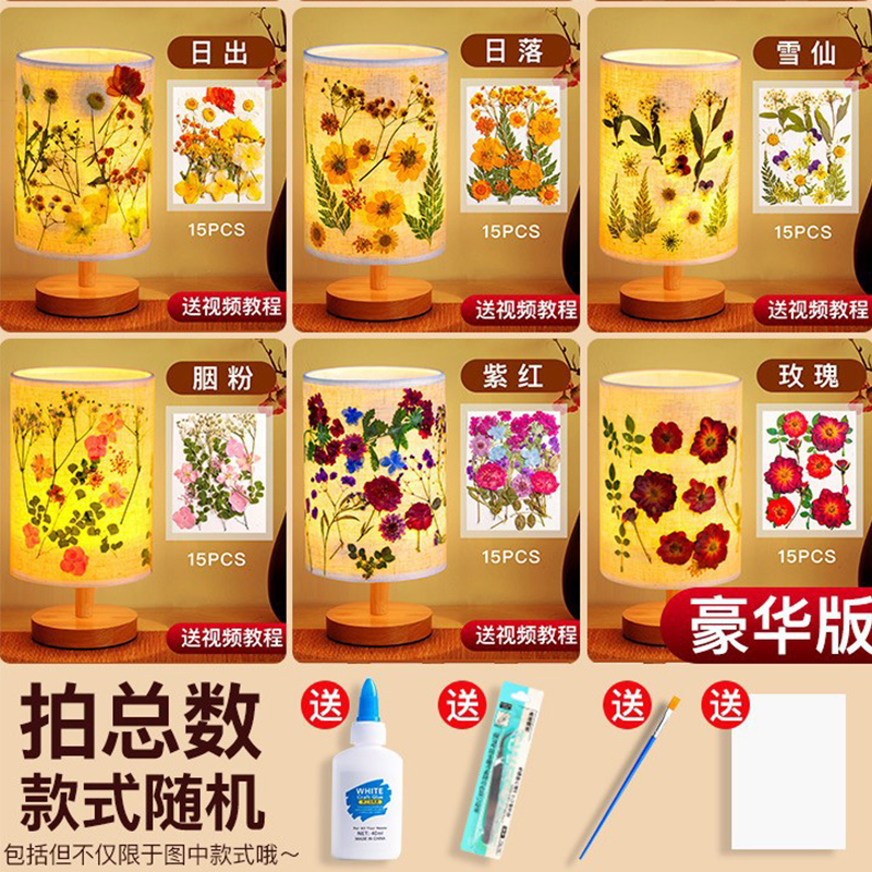 iChoice diy干花手工压花台灯创意植物花草氛围灯 母亲节生日活动礼 压花台灯【豪华款】混发