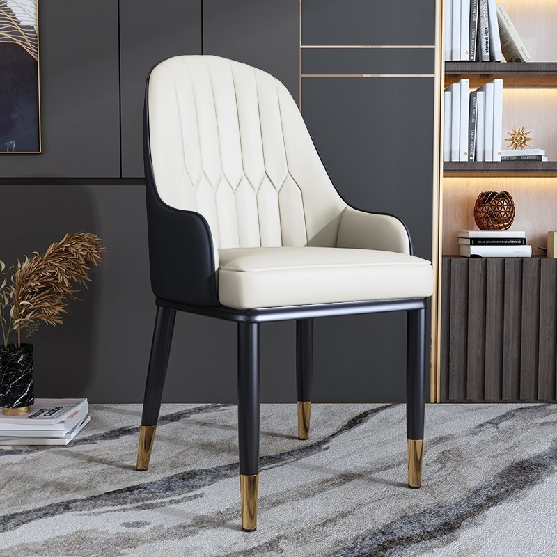 汐岩餐椅现代简约家用靠背凳子酒店餐厅洽谈北欧休闲铁艺书桌椅子 升级加厚-白黑色+金色腿