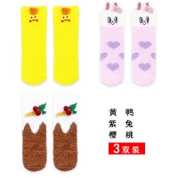 波迷娜(BOMINA)毛绒袜子女可爱加厚冬季珊瑚绒睡眠袜月子睡觉毛巾袜 红色+咖猴+斑点兔 均码