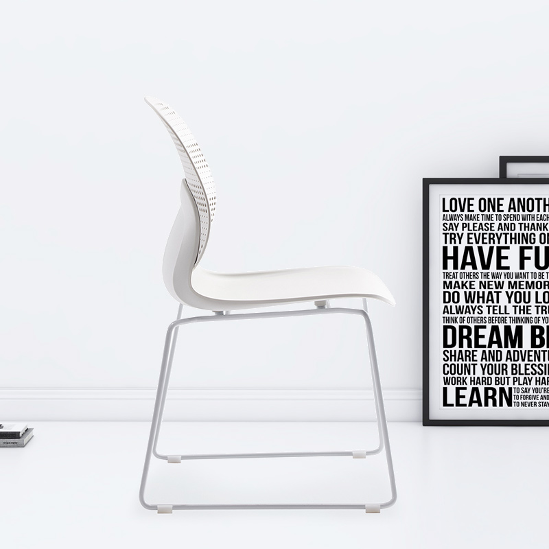 臻远ZY-7832 简约休闲办公椅轻奢铁艺靠背椅 白背白座高清大图