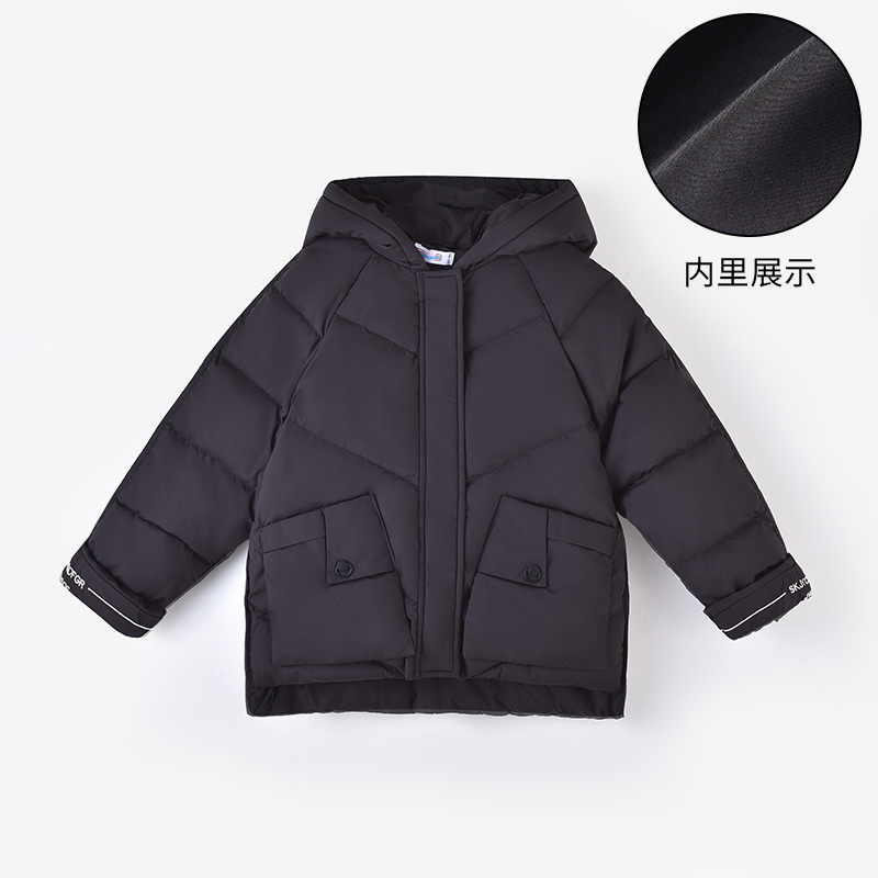 [1件3.5折价:107.1元]铅笔俱乐部童装冬装女童羽绒服儿童外套连帽保暖90白鸭绒