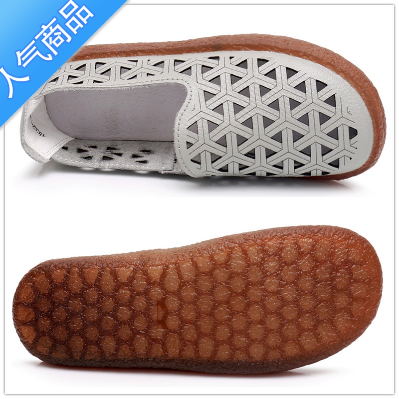 SUNTEK妈妈凉鞋夏季脚胖脚宽镂空女鞋软底防滑中老年女皮鞋平跟休闲高清大图