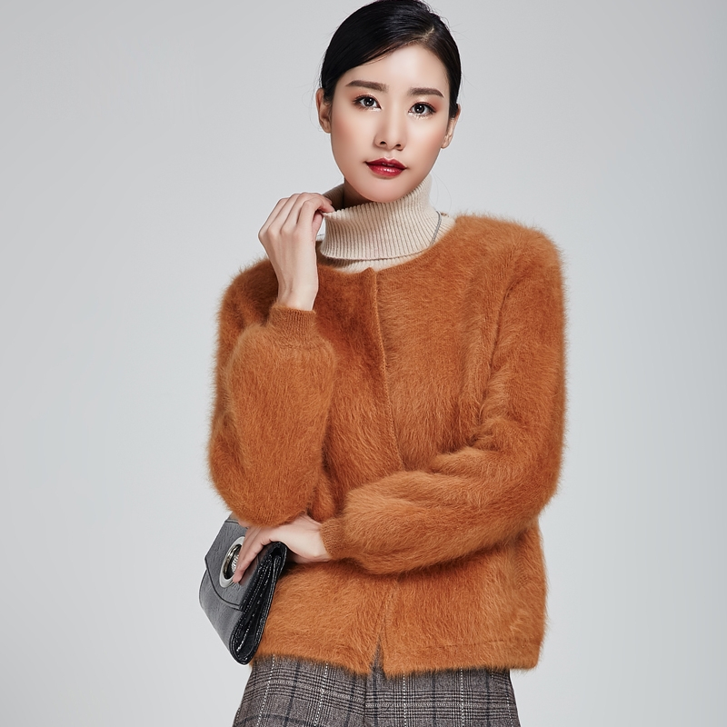 冬季貂绒毛衣女外套开衫圆领加厚短款针织衫外穿长毛毛绒大衣