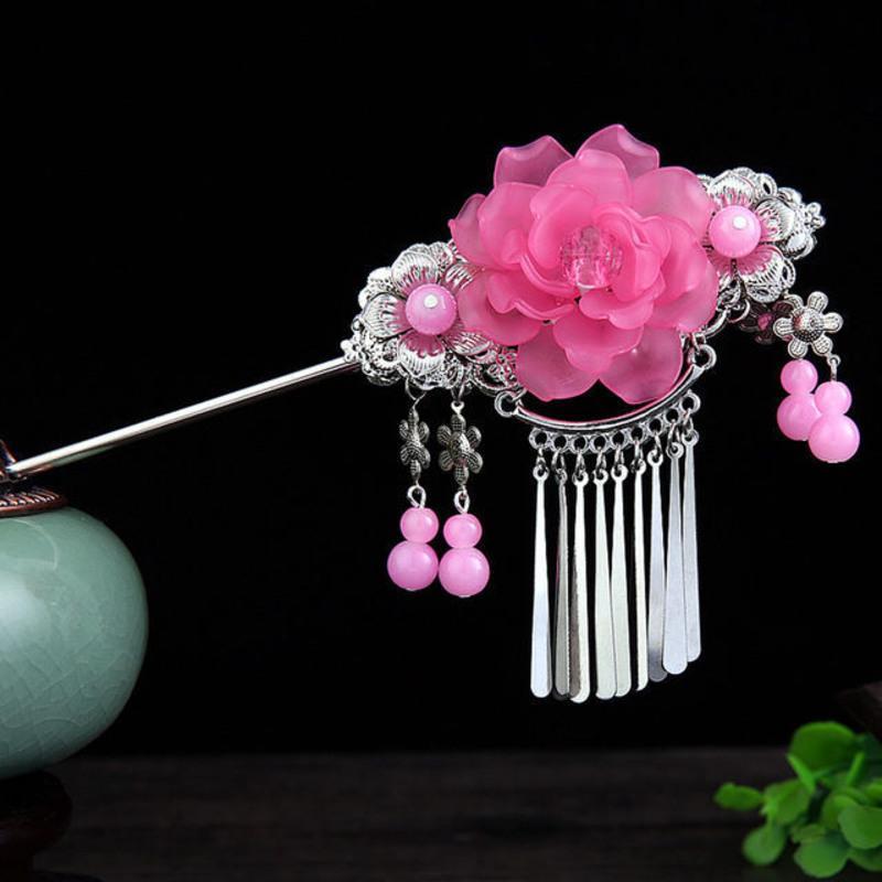 古典饰品复古发簪古风簪子发夹步摇流苏古装头饰女汉服发饰 红色报价_