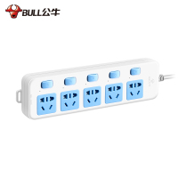 公牛(BULL)GN-316五位分控开关全长1.8米新国标蓝白色大孔间距线芯加粗带保护门插排插线板接线板拖线板(XF)