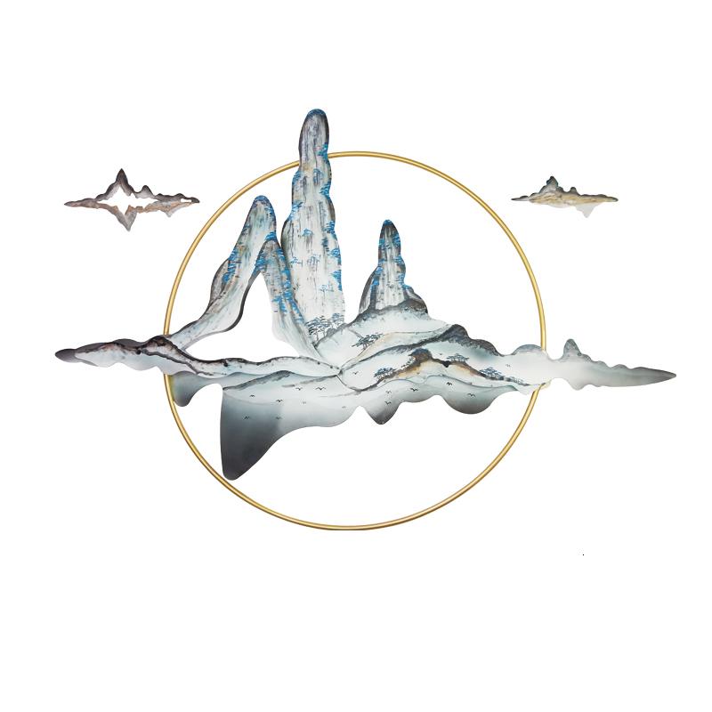 新中式铁艺山水壁挂背景墙玄关装饰挂件立体手工绘画壁饰创意软装 三维工匠 尺寸定制高清大图