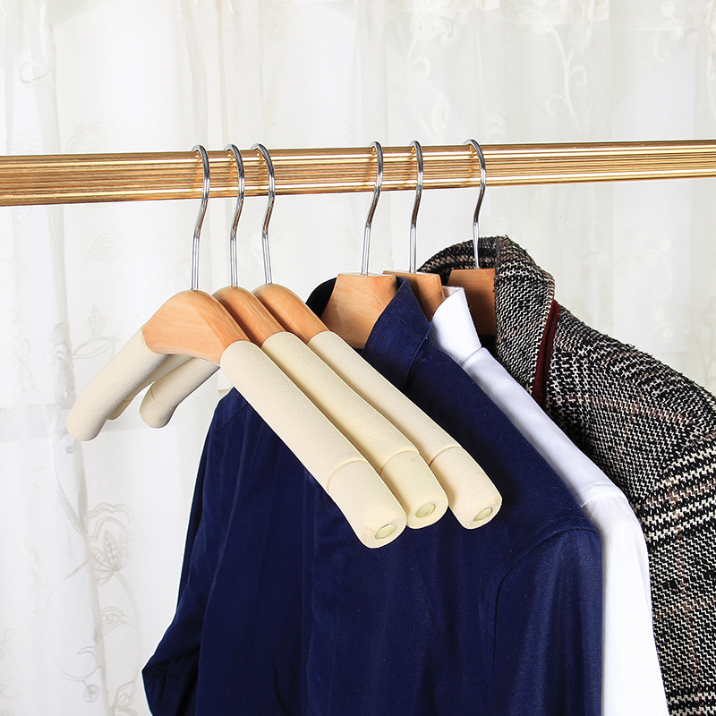 加粗实木海绵衣架服装店防滑无痕家用大衣毛衣衣服挂木质裤夹子衣架 三维工匠