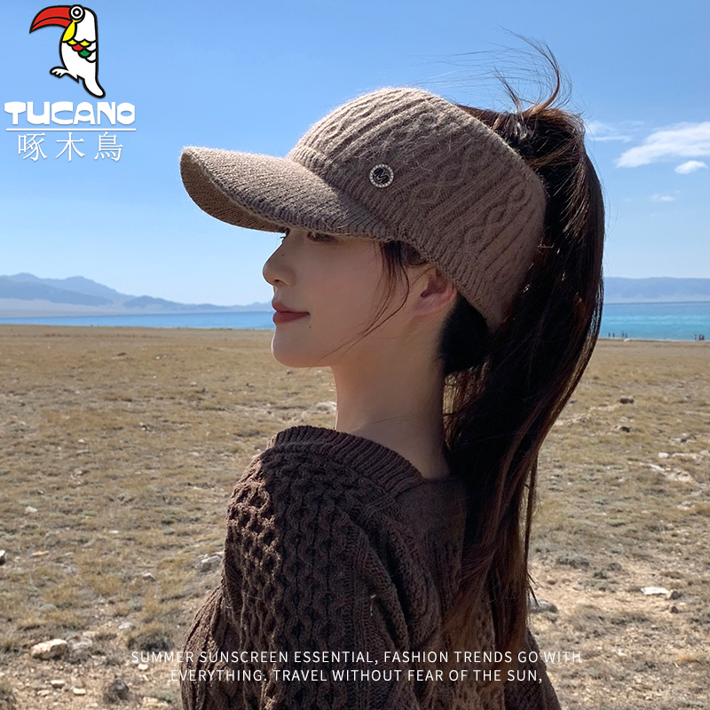 帽子女2024冬季空顶加厚护耳保暖鸭舌帽显脸小户外防寒针织毛线加高清大图