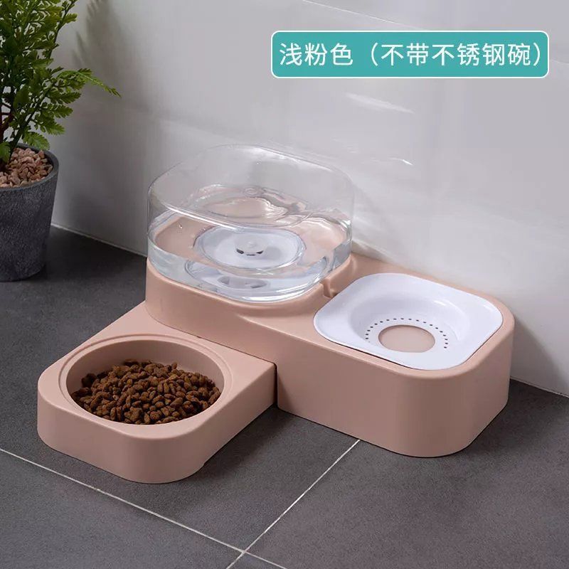 方形浅粉色1.8L大容量自动续水 不带不锈钢碗 猫碗双碗自动饮水喂食猫食盆狗狗碗猫咪水碗防打翻狗饭盆宠物用品