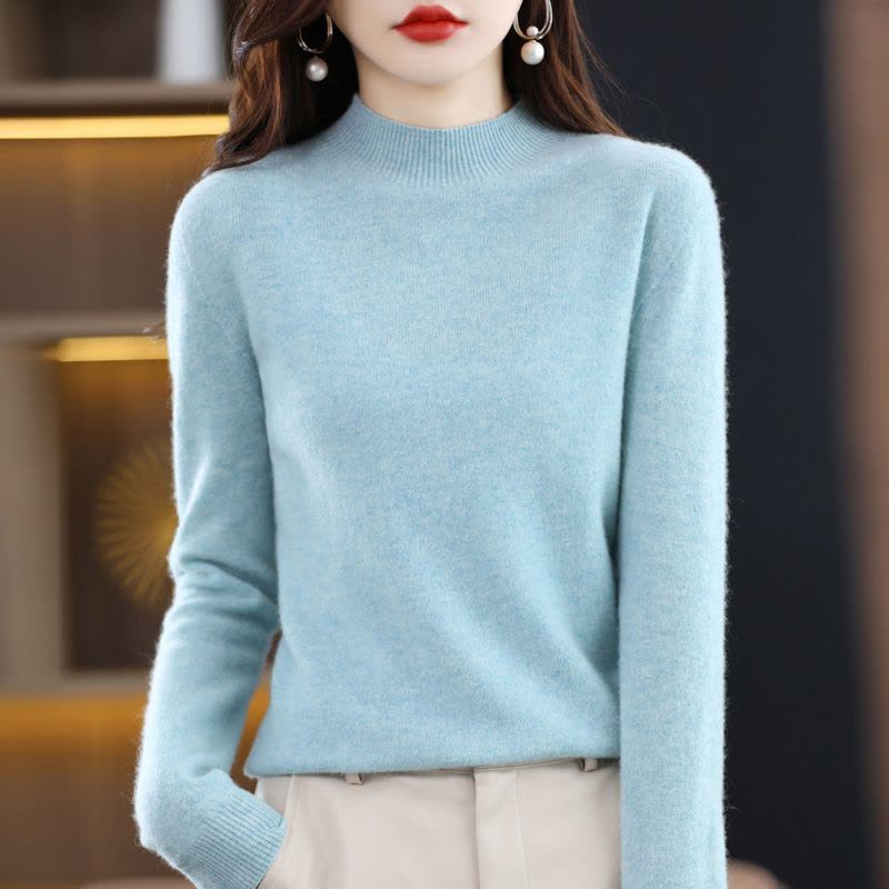 2025冬春新款无缝一体羊绒衫女修身针织打底衫半高领打底衫洋气100%纯羊毛套头毛衣针织上衣服羊毛衫内搭显瘦打底衫女图片